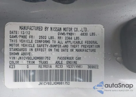 2013 Infiniti G37X z USA, uszkodzony, nr VIN JN1CV6ELXDM981752